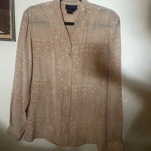 Charter Club Beige Floral 100% Silk Blouse